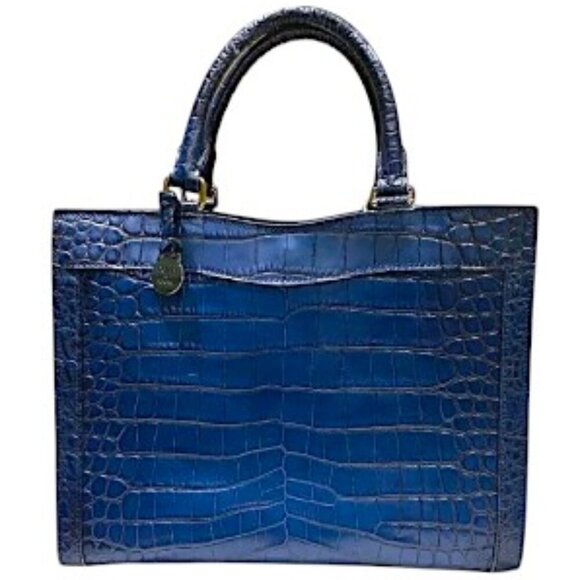 Dooney & Bourke Marine Blue Croc Embossed Leather Satchel - Picture 1 of 16